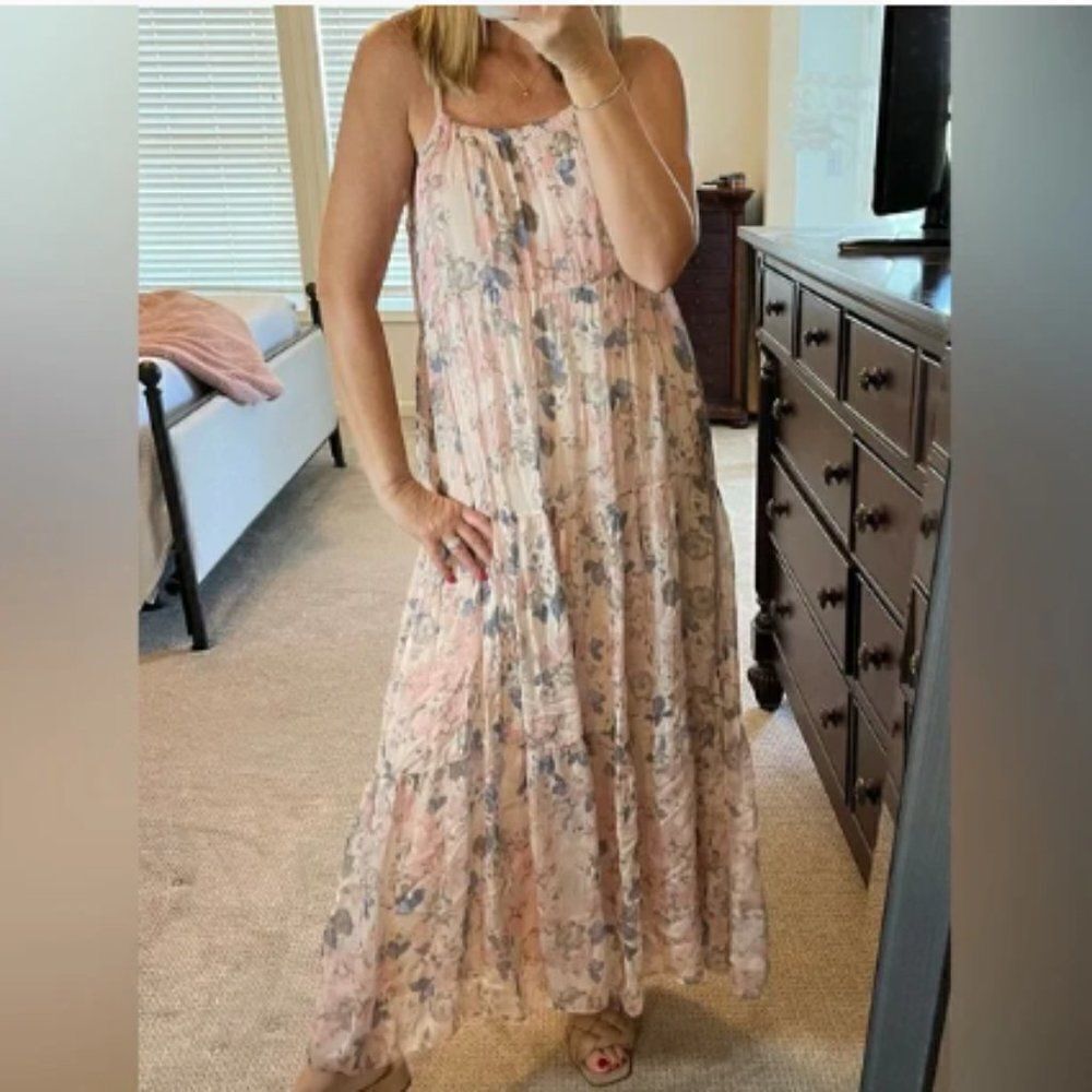 Elena Baldi silk blend tiered maxi dress retail $128